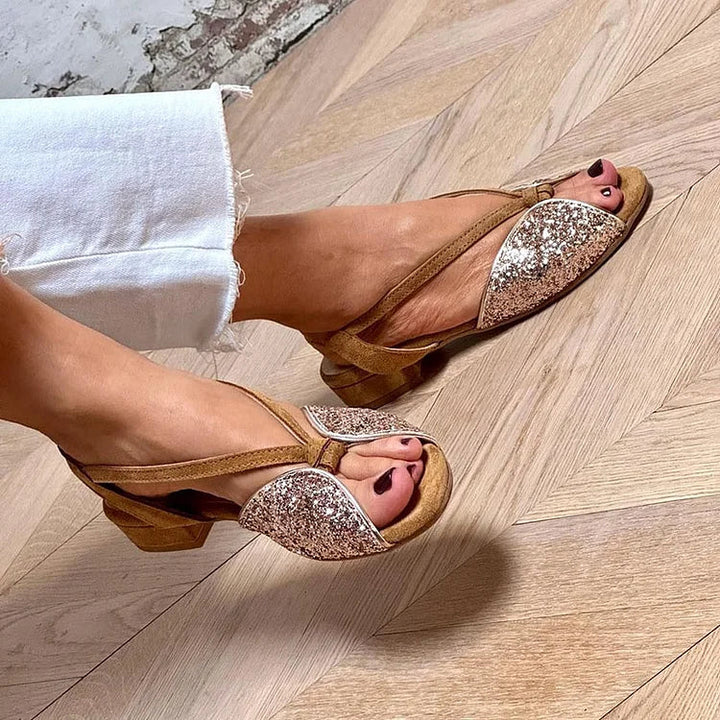 MARTINA | Sandales scintillantes avec paillettes et semelle basse pour un style élégant et confortable