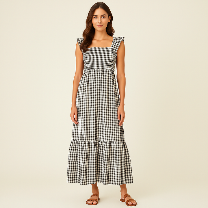 Sophia – Robe Maxi Sans Manches à Imprimé Tartans