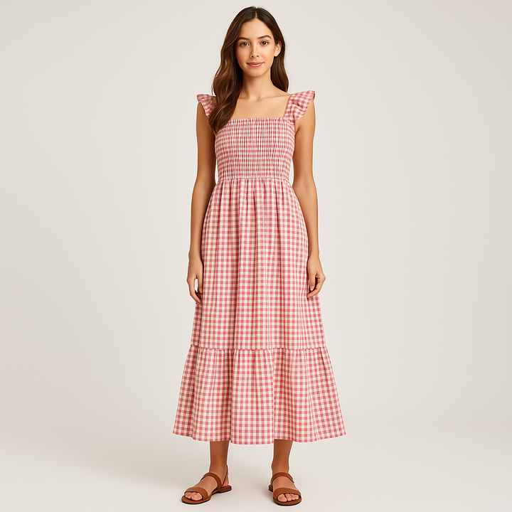 Sophia – Robe Maxi Sans Manches à Imprimé Tartans