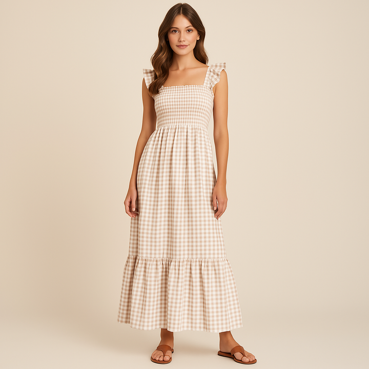 Sophia – Robe Maxi Sans Manches à Imprimé Tartans
