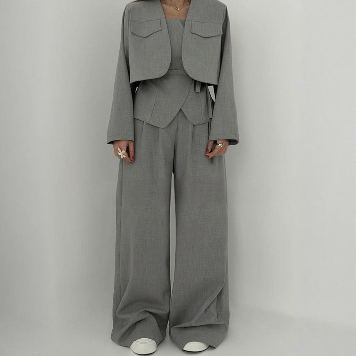 L'LEVANI™ | Ensemble Femme 3 Pièces (Veste + Bustier + Pantalon Large)