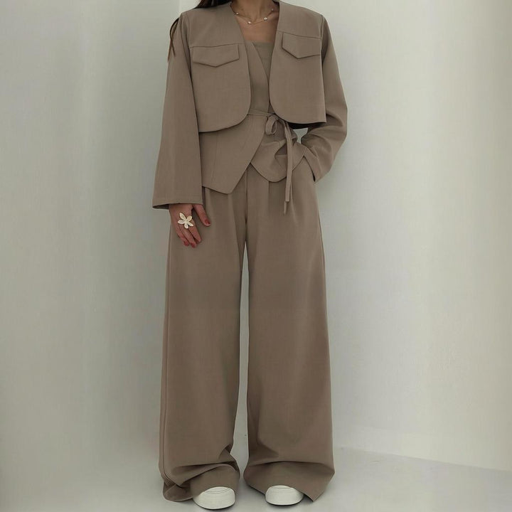 L'LEVANI™ | Ensemble Femme 3 Pièces (Veste + Bustier + Pantalon Large)