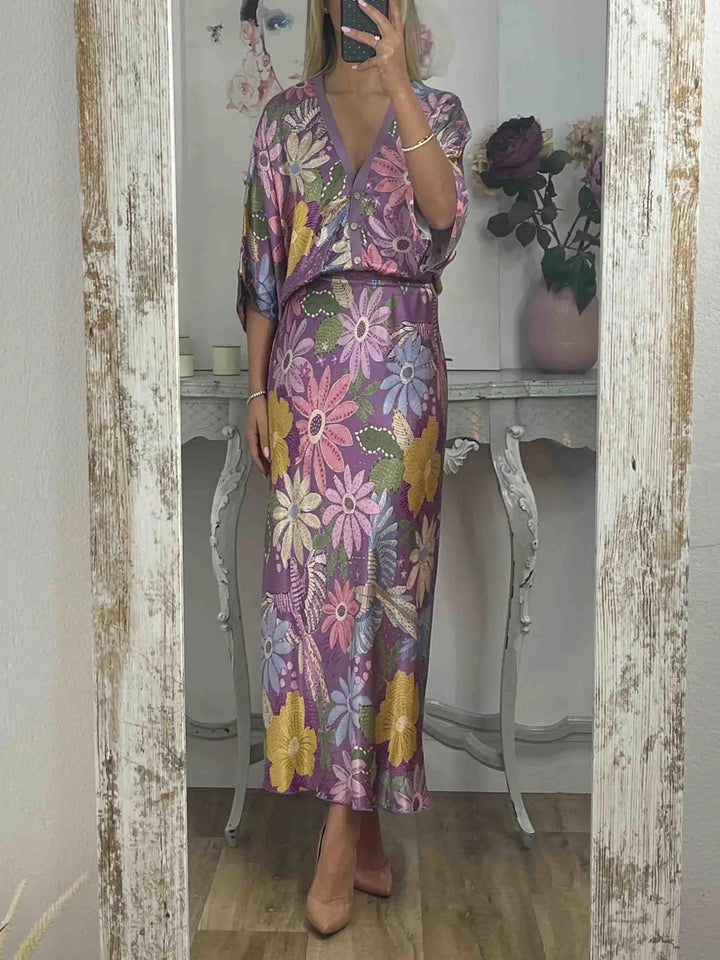 L'LEVANI™ | Ensemble Satiné à Motif Floral Deux Pièces – Silhouette Sirène