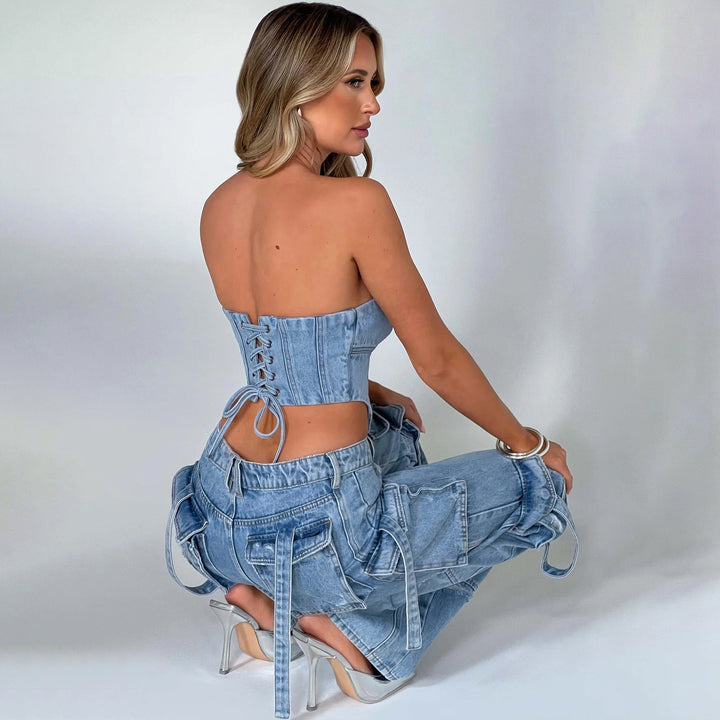 L'LEVANI™ | Ensemble bustier et jean cargo délavé