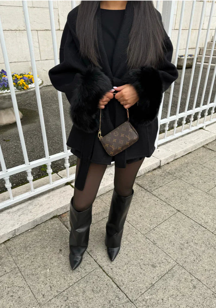 L'LEVANI™ | Manteau Élégant en Laine, Détails Fourrure Amovibles