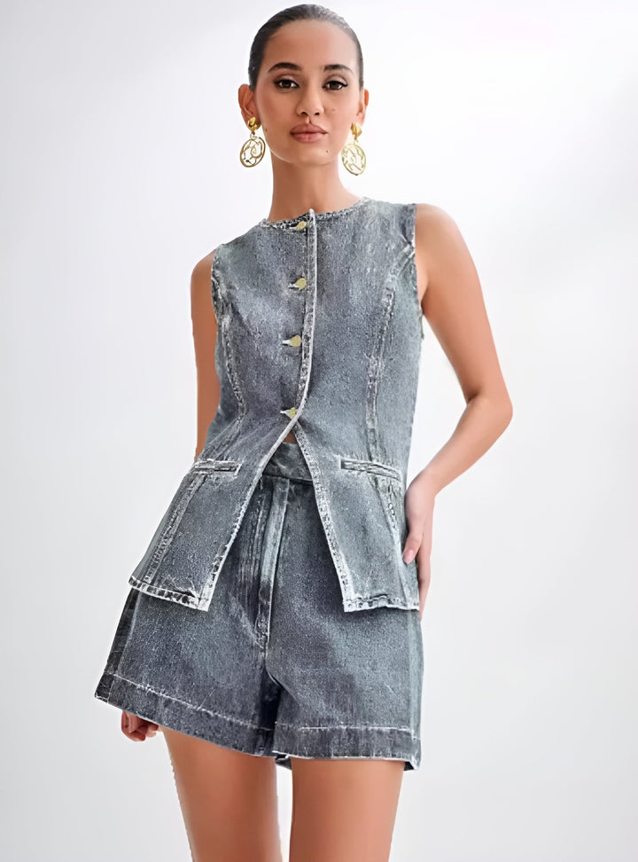 L'LEVANI™ | SARA - ENSEMBLE EN DENIM TENDANCE À BOUTONS