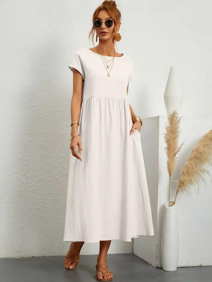Maelis - Robe de Poche en Coton-Lin pour Femmes