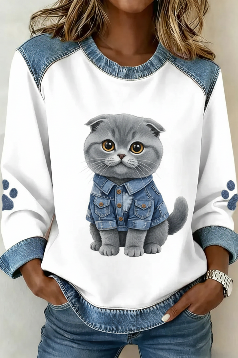 British Shorthair kat met denim jasje