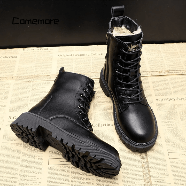 Bottes en Cuir Noir Poli