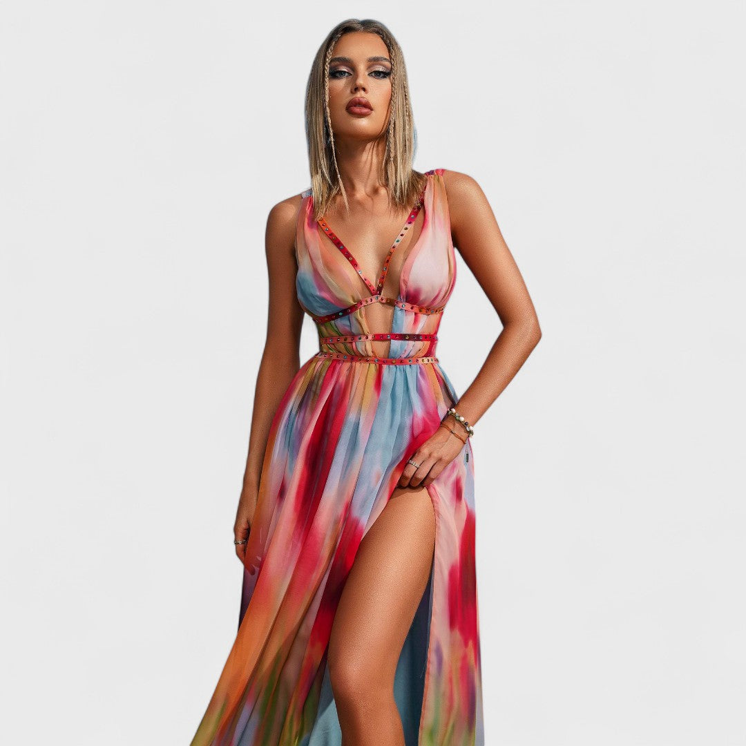 Freya - Robe longue peinte