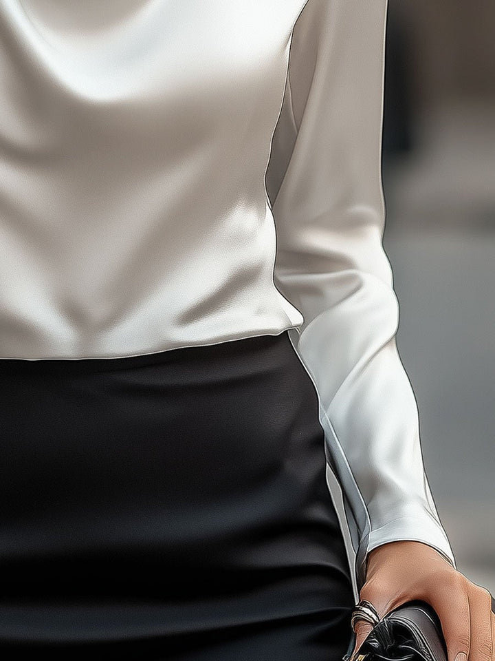 Élise – Chemisier satiné à col drapé élégant