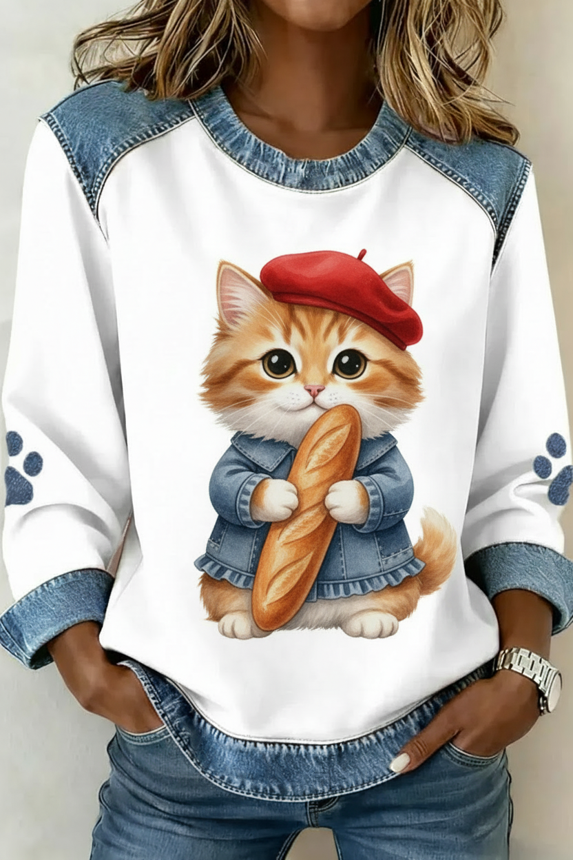 Kitten met baguette en Franse beret