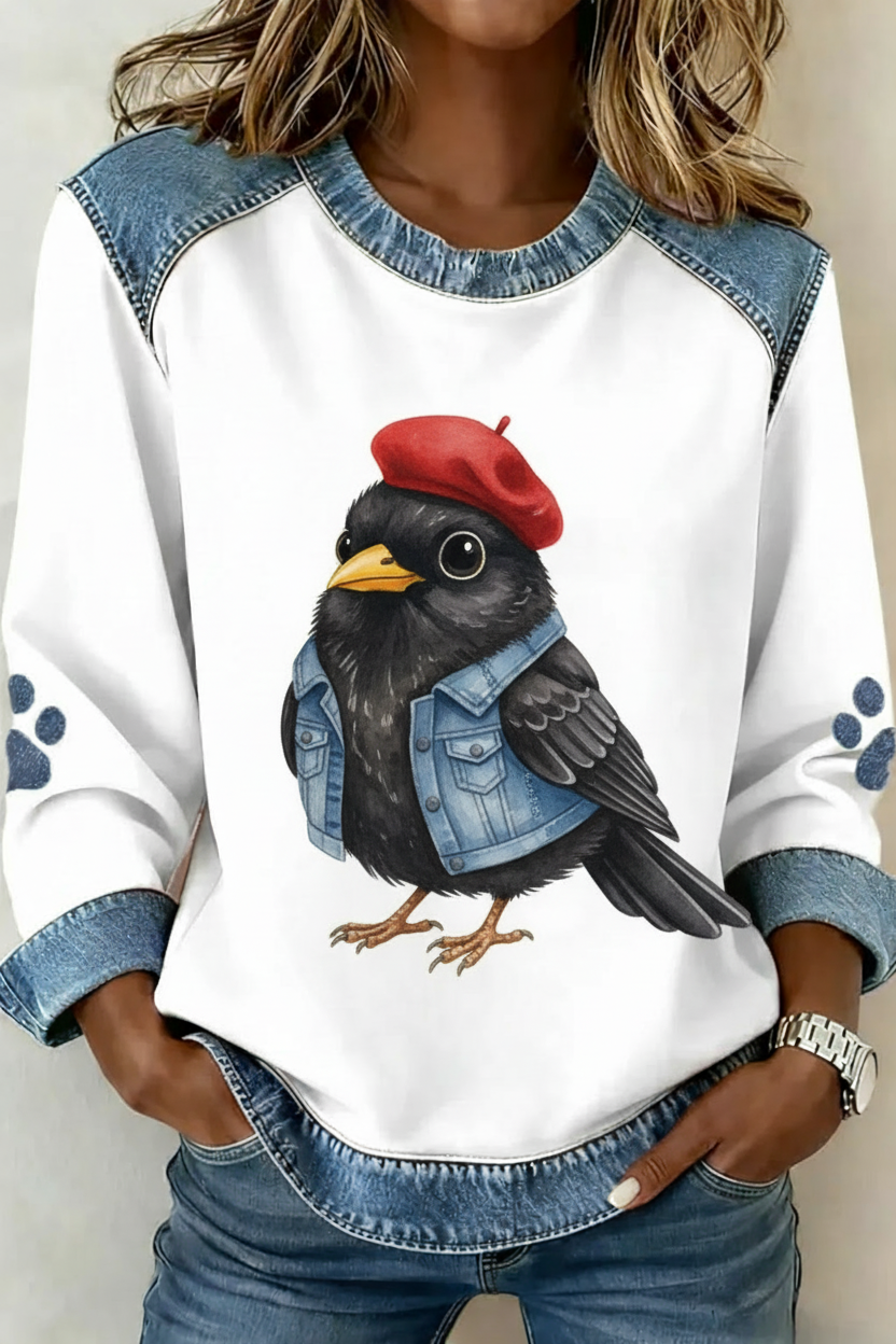 Merel met Franse beret en denim jasje