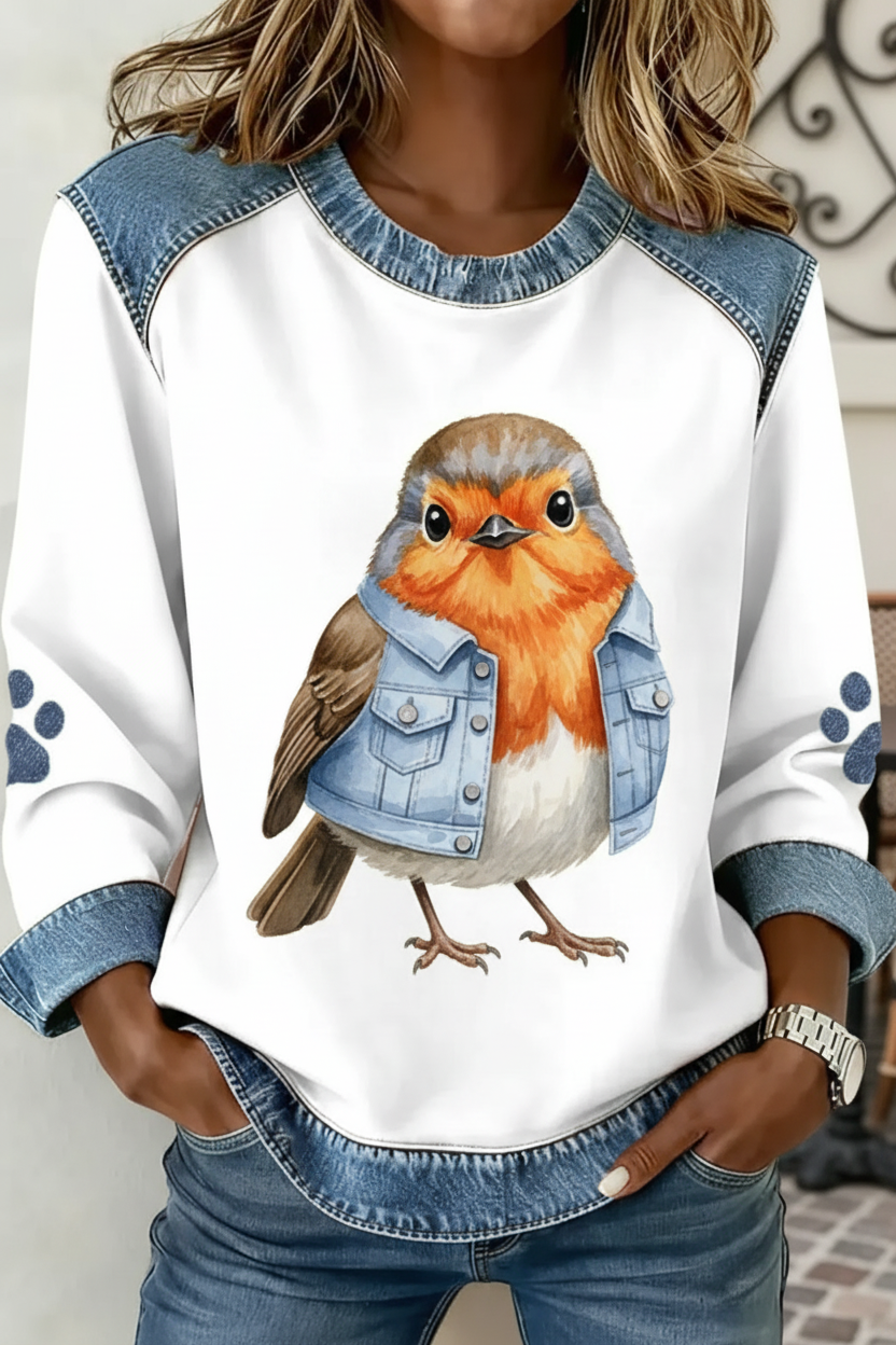 Roodborstje met denim jasje